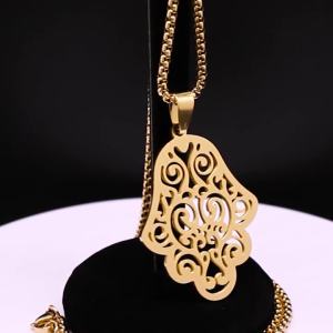 [Charmstone]Fatima Hand Charm สร้อยคอผู้หญิง/ผู้ชายสแตนเลสสีทองอาหรับ Hamsa สร้อยคอเครื่องประดับอิสลาม Mano De Fatima N4611