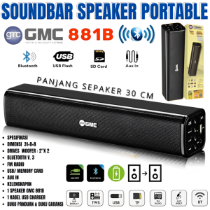 Speaker Bluetooth Gmc 881b Spaker Portable Portabel 881 B | Salon Speaker Soundbar Gmc 881-B Fuul Bass Double Woofer (Bluetooth/Usb/Tf/Fm/Panjang30cm ) /Speaker Bluetooth Full Bass/Speaker Aktif Super Bass/Subwoofer Full Bass - Vas