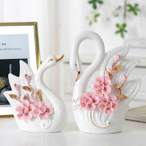 Ceramic Couple Swan Ornaments Home Decorations Friend Wedding Gift (2Pcs)