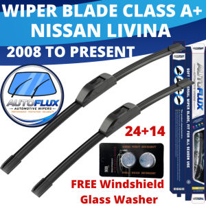 AutoFlux Wiper Blade Class A+ Nissan Livina 2008 To Present FREE Windshield Glass Washer  Set 24+14