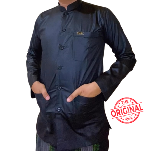 Baju koko pria muslim hitam haibah kancing Bahan Saudi premium polyester Alghin Exclusive lengan panjang