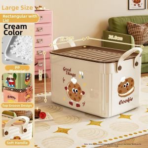 CBHH Mẫu hoạt hình Hộp lưu trữ có nắp S/M/L Hộp lưu trữ quần áo Dễ thương Chống bụi Thùng đựng đồ chơi Để tổ chức lưu trữ tại nhà