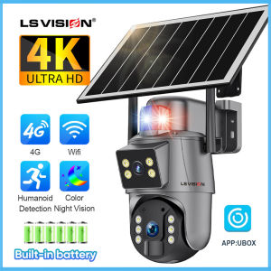 LS VISION 8MP WIFI/4G Dual Lens Solar CCTV Camera IP66 Outdoor Waterproof PIR Ai Humanoid Detection 4K PTZ Security Camera Alarm Lights Flashing Color Night Vision Two-way Voice Surveillance IP Cameras(APP:UBOX)