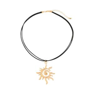 Gothic Inspired Coil Sunflower Pendant Necklace Adjustable Leather Wax Thread Necklace For Women