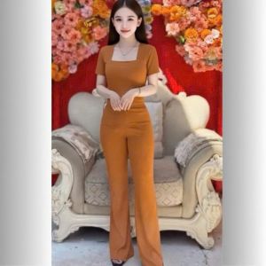 Đồ bộ nữ Vải tiêu áo CỔ VUÔNG TAY NGẮN quần ống rộng phong cách[ĐBTG 3]