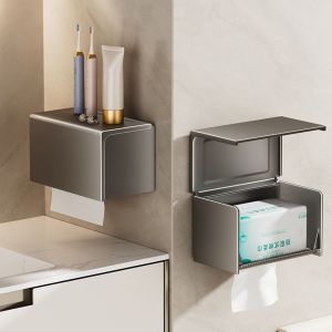 CEMOMEF Wall-Mounted Bathroom Tissue Box Waterproof Punch-Free Paper Towel Holder Facial Tissue Box Rectangular Roll Paper Storage Rack Bathroom Accessories