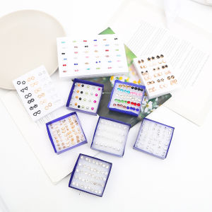 20 Pairs Korean Fashion Mixed Color Earrings Ins Simple Acrylic Rhinestone Plastic Stud Earrings Set For Women Girls Jewelry Gift