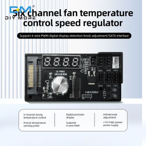 Diymore DC 12V 5A 6-Channel 4-Wire PWM Fan Controller with Manual Temperature Control Digital RPM Display and SATA Power Connector