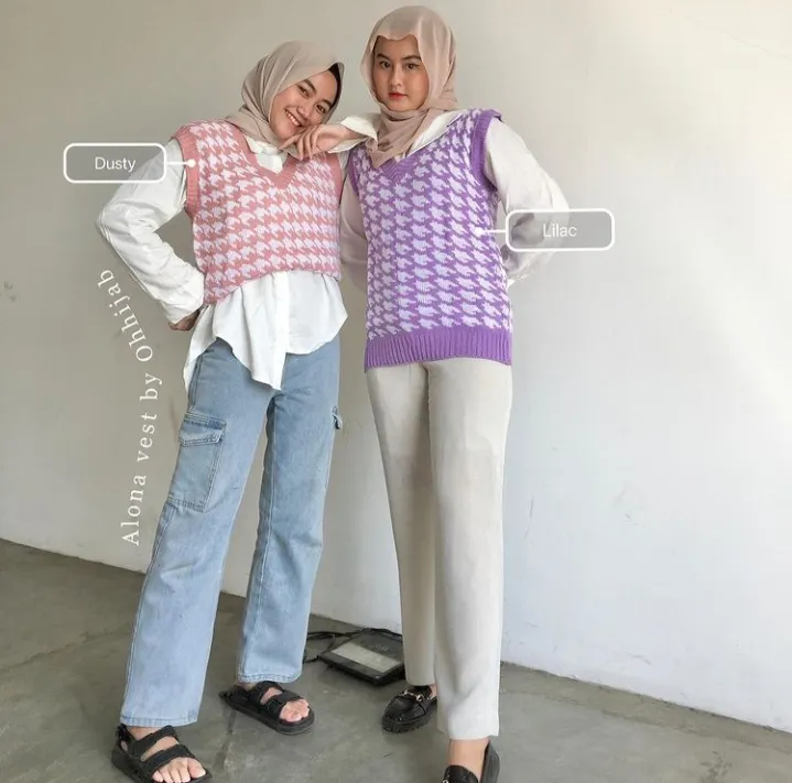 JENNIE VEST KNIT/ HOUNDSTOOTH VEST ROMPI RAJUT MOTIF Lazada