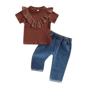 (LOLI-JKT) BS-313 STELAN ANAK CEWEK RENDA DADA + JEANS SIZE 90-140