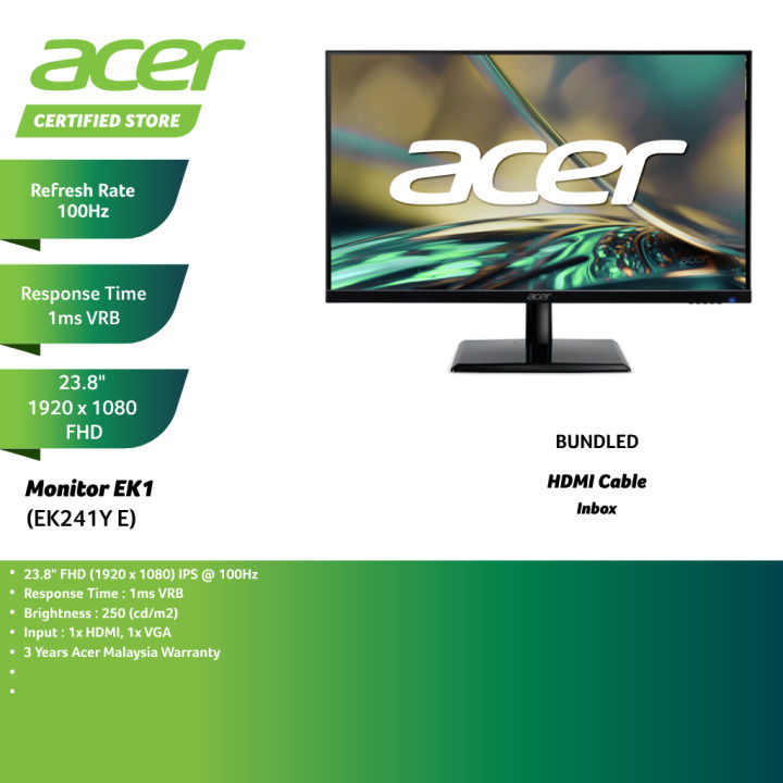 Acer EK241Y G(23.8")/ EK251Q G(24.5") Monitor (HDMI/VGA/FHD/120Hz/IPS