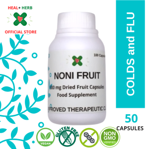 Noni Fruit Capsules 500mg 50 Capsules Pure Organic For Colds Flu Diabetes Anxiety and High Blood Pressure