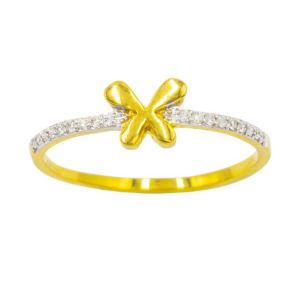 Happy Jewelry แหวนผีเสื้อ บ่าข้างเพชร ทองแท้ 9k 37.5% เพชรเกสร ME040