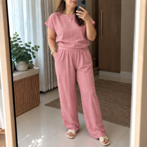 NOVA WOMEN’S COTTON LINEN TERNO SET | SHORT SLEEVE TOP & WIDE LEG PANTS | 2-PIECE COORDINATES OUTFIT | CASUAL PLUS SIZE