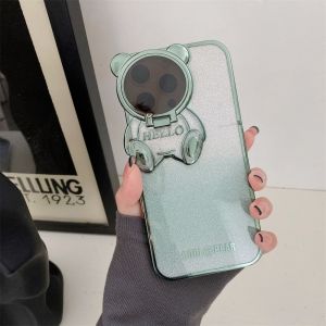 Zeallion dễ thương gấu mạ kim tuyến trong suốt vỏ điện thoại cho [Apple iPhone 14 13 12 Pro Max cộng với] động vật giá đỡ gấp lại được chống sốc TPU Bìa