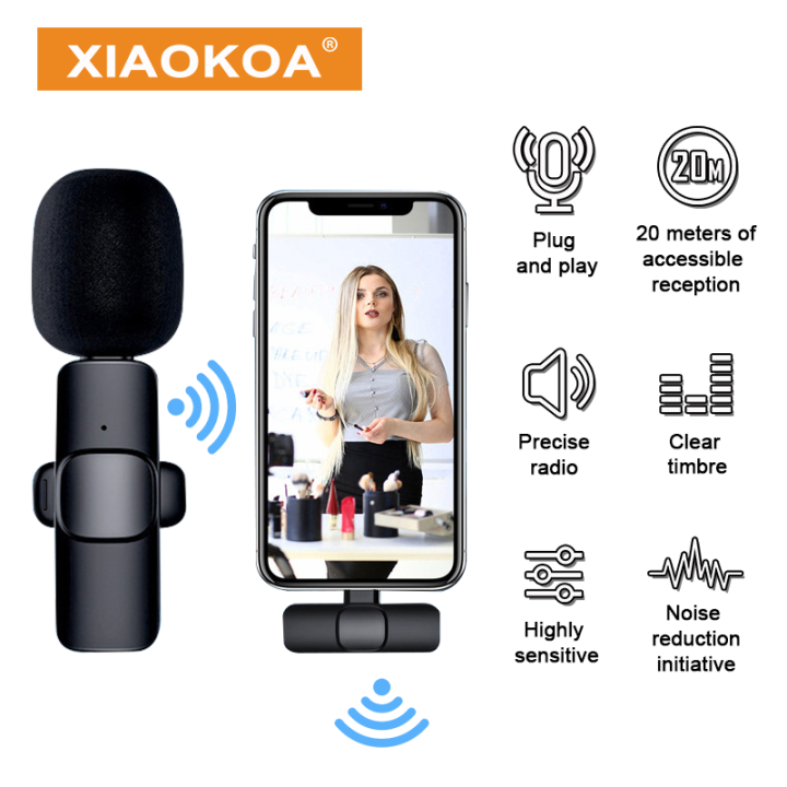 XIAOKOA Wireless Lavalier Microphone Portable Audio Video