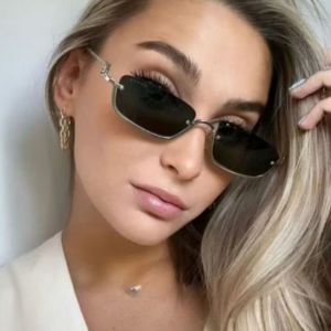 REEBO Nhỏ Kính mát vuông Hẹp Khung kim loại một nửa Kính mát Thời trang Hip Hop