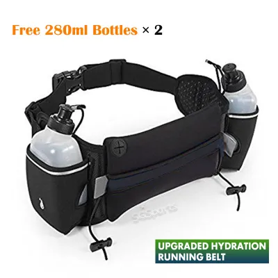 Hydration Running Belt ◇ Sport Waist Bag Fuel Belt Pouch with 2 BPA Free 10oz Water Bottles for Running Race Cycling Marathon Travelling Hiking Adjustable Pack for Men & Women Fits Most Smartphones iPhone X 8 7 Samsung Xiaomi Huawei etc