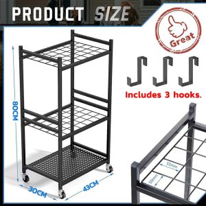 Garden Tool Storage Rack Hooks 3-TierHardware Tool Storage Rack Organizer Garage with WheelsMobile Floor Mop RackCleaning Organizer DurableYards