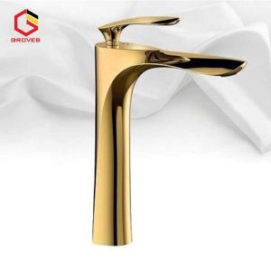 VÒI rửa Lavabo nóng lạnh thân cao kiểu tay lá ĐỒNG MẠ VÀNG 5513C