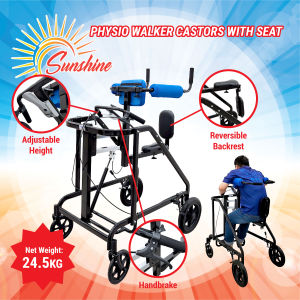 Physio Walker with Castors & Adjustable Seat | Underarm Walking Support for Rehabilitation & Training