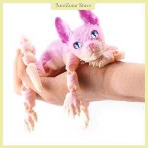 [PureZone] 3D Printed Sphynx Cat Animal Toy Realistic Hairless Figurine Cat Fidget Toy For Cat Lover Collector Home Decoration