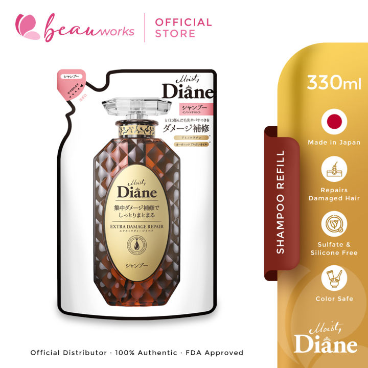 Moist Diane Extra Shine Shampoo Nachfüllpack 330ml – Mit Bio Arganöl & Platin Keratin, Green Tea Set