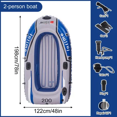 Thuyền hơi thuyền phao xuồng câu cá INTIME 3-4 người lớn dày rộng cao cấp chắc chắn + 6 phụ kiện