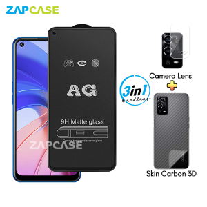 Oppo A55 4G PAKET 3in1 Tempered Glass Anti Glare Free Camera Lens dan Skin Carbon
