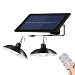 Lampu Tenaga Surya LED Lamp Solar Panel Waterproof 2 Light Double Head Lampu Solar Light Solar Chandelier 2bulbs Waterproof Lampu Solar Pendant LED Solar Light Outdoor Lighting Solar lamp