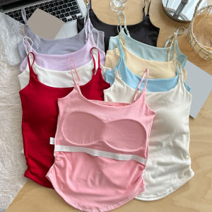 ผ้าฝ้ายหวานเผ็ดออกแบบความรู้สึกจีบเสื้อกั๊กสายเชือกแขวนคอผู้หญิงเข็มขัดหน้าอกเบาะด้านในสวมใส่ด้านนอกบางพอดีความงามกลับด้านบนฤดูร้อน