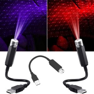 2PCS Universal USB LED Star Projector Neon Atmosphere Ambient Lamp Car Roof Interior Light Laser