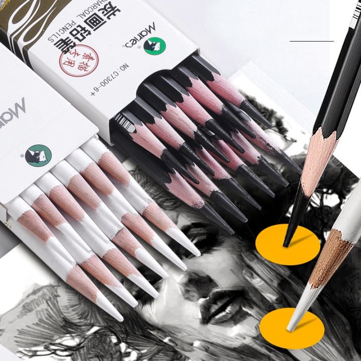 6 Pieces/Set Artist White Charcoal Pencils Set for Drawing Sketching