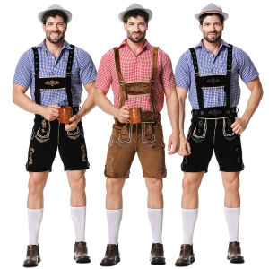 Male Oktoberfest Lederhosen Costume Bavarian Octoberfest German Beer Costume Shirt Suspender Shorts Hat Cosplay Costumes2026