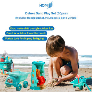 HOMIE Deluxe Sand Play Set (30pcs) – Includes Beach Bucket Hourglass & Sand Vehicle/Swim Water toys