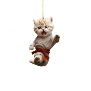 Cute Cartoon Judo Kittens Pendant Keychain Unique Dressed Cats 2D Flat Acrylic Hanging Charm Bag Decors