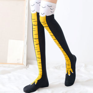 1Pairs Women Print Knee High Socks Trendy Cartoon Funny Chicken Claw Casual Fashion Cosplay Slim Leg Long Tube Socks Men
