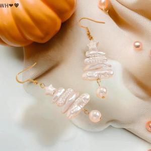 TX💓🧧🏮 ต่างหูห้อยประดับดาวแบบซ้อนกันประดับมุกเทียมแบบแปลกๆสำหรับเทศกาลคริสต์มาสต่างหูประดับต้นคริสต์มาสเป็นของขวัญสำหรับผู้หญิง