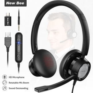 New Bee H362 USB Headset Business Headphone with Microphone Office Computer Headphone Plug and Play 3.5mm Jack +Type C Adapter For Zoom Call Center Skype etc