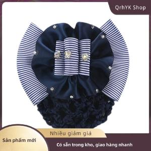 Hàng có sẵn✨ Y Tá Tiếp Viên Phụ Kiện Tóc Bowknot Sọc Net Bun Tóc Bìa Phụ Nữ Barrette Net Bun Crochet Net Bun Snood