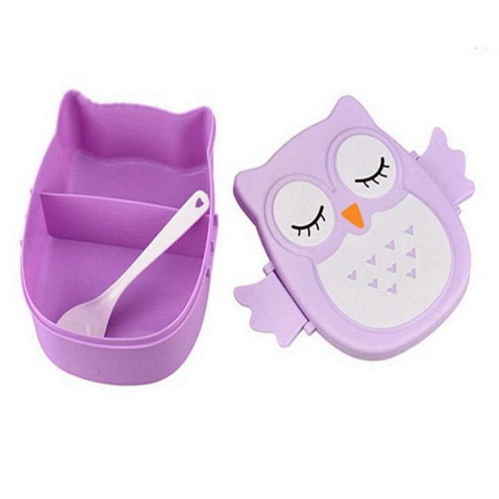 Kartun Burung Hantu Berbentuk Makan Bento Mudah Alih Bekas Makanan dengan Sudu untuk Kanak-Kanak Kanak-Kanak Kanak-Kanak Pelajar Makanan Penyimpanan Luar berkelah