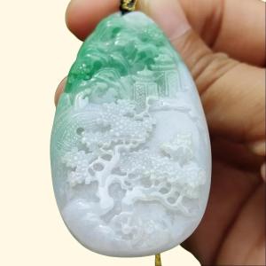 Newly Listed SG Local Seller #2 Crafted with Sceneries on Natural Type A Jadeite Jade certificate weighs 23.71 grams measurement 56.6 * 31.1 * 6.5 mm (pendant366)