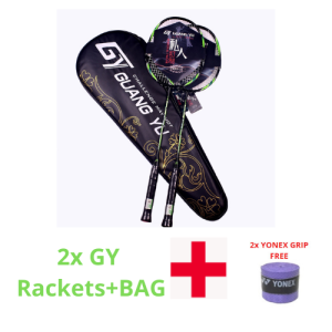 GY Rackets 2Pcs 4U Full Carbon Fiber 20-22 Lbs Strung Badminton With Free String Grips And Bag Professional