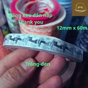 Băng Keo Thank You Dán Ly 12mm x 60m – Keo Dán Miệng Ly Túi Mang Đi Chắc Dính Tiện Lợi SP44