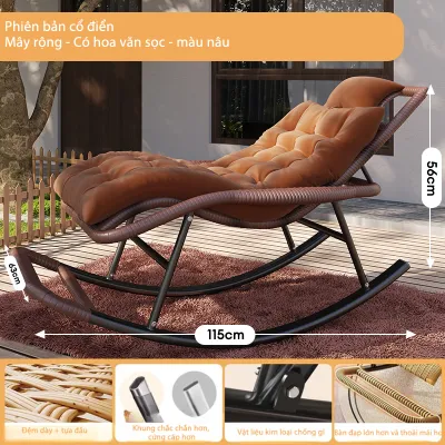 BMZAR ghế lười mây Thư Giãn Ghế Bập Bênh Đôi Có Gác Chân Ghế Sofa Lười Khung ThếpNghề mây tre đan