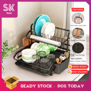 SKPLUS 2 Layers Dish Drying Rack Storage Organizer Rustproof Dish Drainer With Pan & Pot Lids Rack Kitchen Rak Pinggan Mangkuk - Fulfilled by SKPLUS