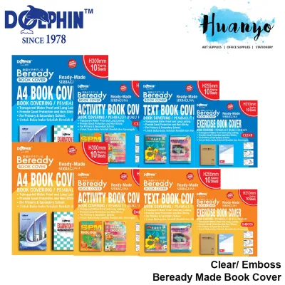 [HUANYO] Dolphin Beready Ready Made Book Cover (A4 Book/ Activity Book/ Text Book/ Exercise Book) [Emboss & Clear]