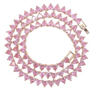 New Iced Out Bling CZ Zircon Heart Charm Necklace 6mm Tennis Chain Hearts Choker Women Hip Hop Fashion Jewelry for Women