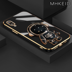 MHKEID Casing Ponsel untuk Samsung A02 M02 A03 Core A04 A04E M04 F04 A02s M02s F02s Case pola astronot berani Casing pelapisan permukaan batas baru Gel silika Kesing HP wadah Phone Stands lensa kamera Softcase