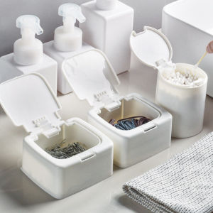 Plastic Qtip Holder Dispenser Bathroom Jars Cotton Pad Container Press Design Round Small Lightweight Cotton Pad Dispenser Cotton Pad Storage Box